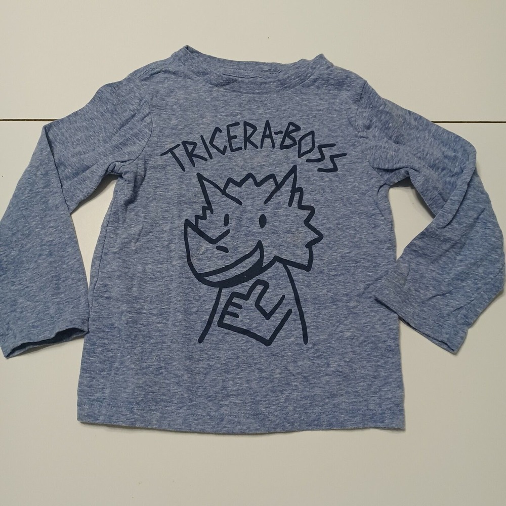 The Childrens Place T-Shirt Boys 3T Blue Tricera-Boss Long Sleeve Crew Neck Tee
